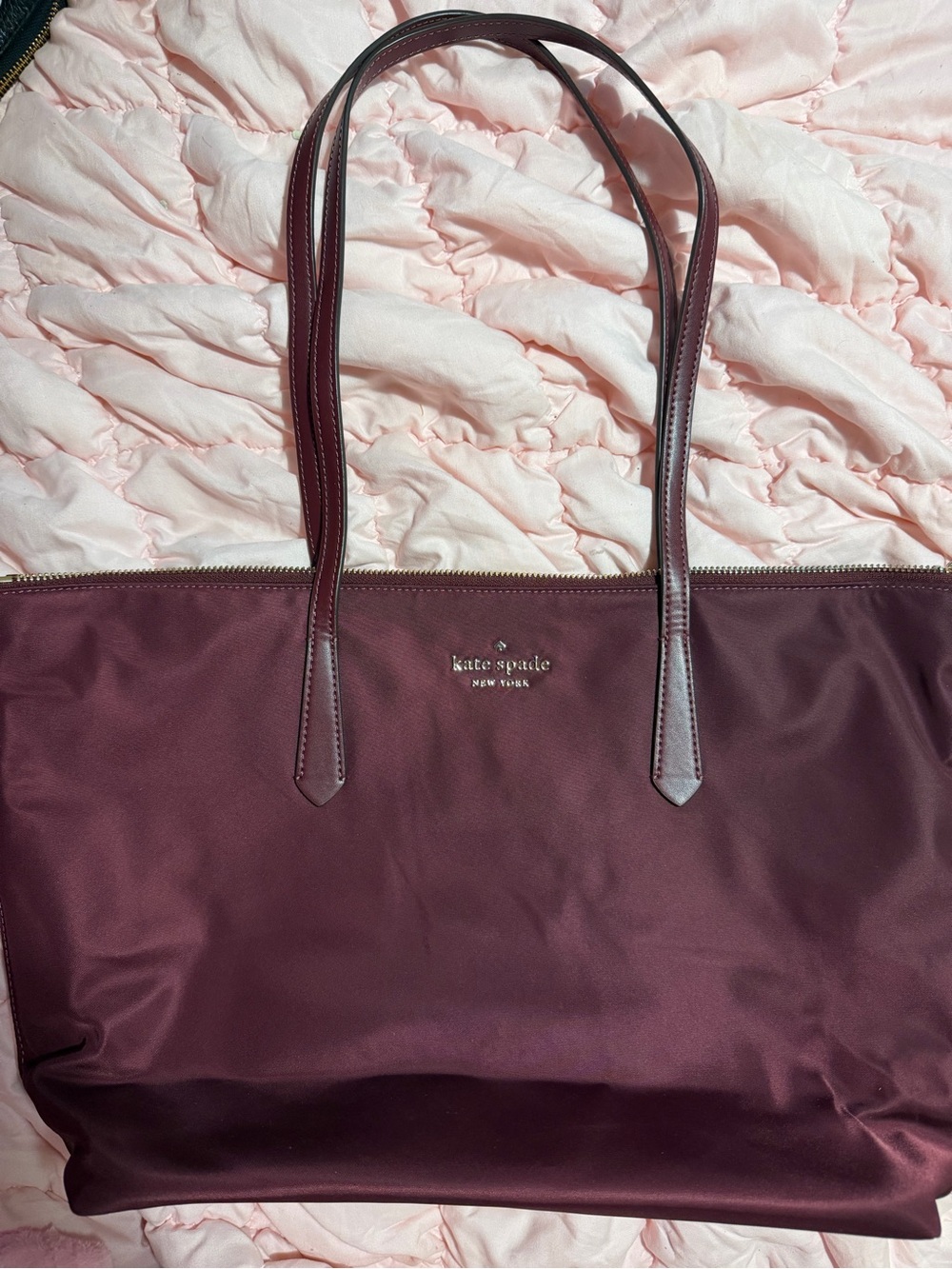 kate spade New York Wine Nylon Tote with Leather Trim